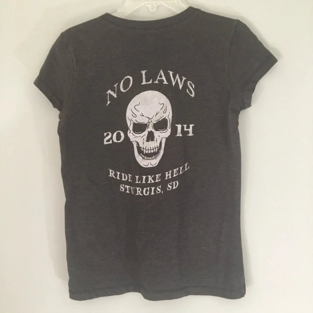 No Laws Motorcycles 2014 Sturgis Skull Graphic V Neck Tee Limited Edition‎